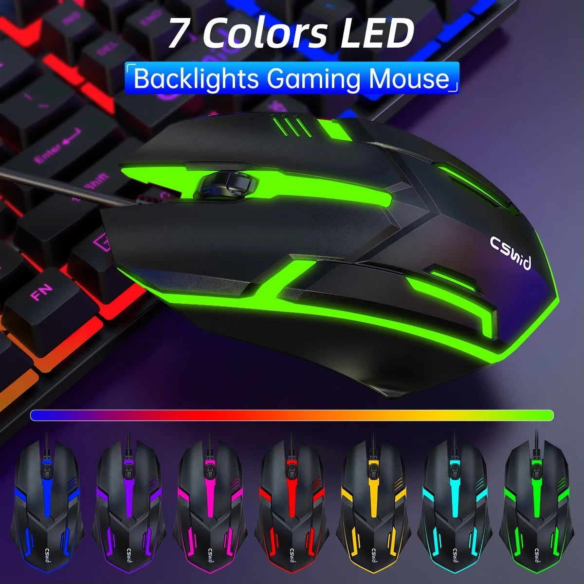 Gaming Keyboard & Mouse, 104 Keys Rainbow LED RGB Backlit Quiet Computer Keyboard, Multimedia Keys, 26 Anti-Ghosting Keys, Waterproof Light up USB Wired Keyboard for PC Gamers Desktop Computer Laptop