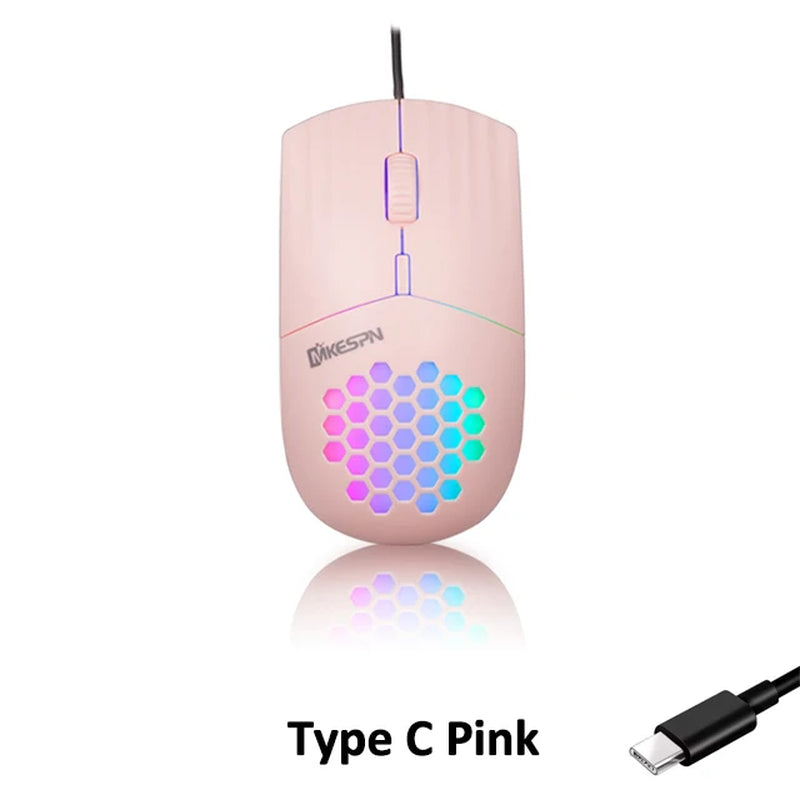 1600 DPI RGB Backlit Honeycomb Shell Mouse Wired RGB Gaming Mouse Usb/Type C Mice for Computer Ipad Tablet Macbook Air Laptop PC