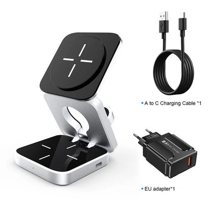 3 in 1 Foldable Magnetic Wireless Charger Stand for Iphone 15, 14, 13 Pro/Max/Plus, Airpods 3/2 Station Dock Fast Charger Holder